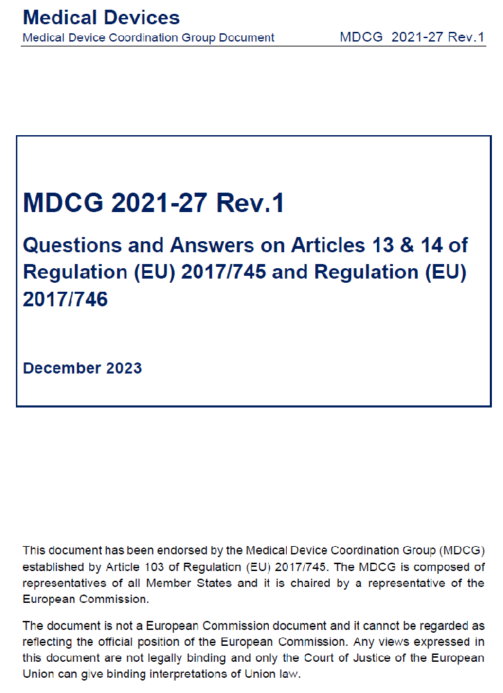 醫(yī)療器械協(xié)調(diào)小組發(fā)布更新版MDR常見問題解釋文件